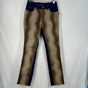 VTG Sergio Valente Leopard Print Fur Jeans‎ Dual Tone 5 Pocket Womens Size 26